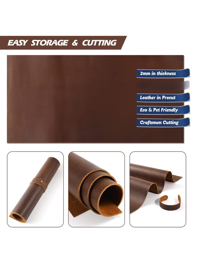 12''X24'' Genuine Leather Sheets for Crafts Full Grain Leather Tooling Leather (2mm) Thick Cowhide Leather Pieces Square, Brown - Image 2