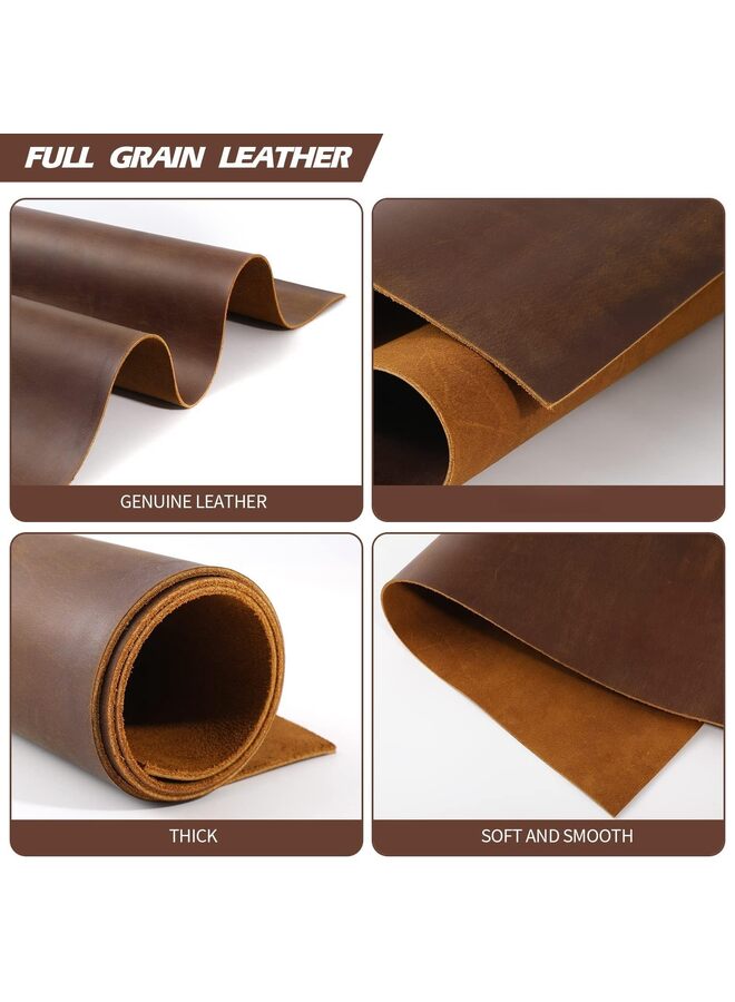 12''X24'' Genuine Leather Sheets for Crafts Full Grain Leather Tooling Leather (2mm) Thick Cowhide Leather Pieces Square, Brown - Image 3
