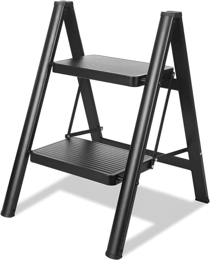 Boniry Compact 2 Step Folding Ladder with Non-Slip Steps | Lightweight & Durable Step Ladder | Perfect for Home, Kitchen, or Office Use – Black Finish - Image 1
