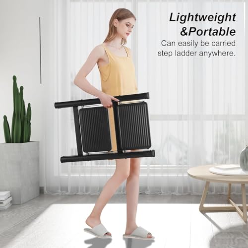 Boniry Compact 2 Step Folding Ladder with Non-Slip Steps | Lightweight & Durable Step Ladder | Perfect for Home, Kitchen, or Office Use – Black Finish - Image 3