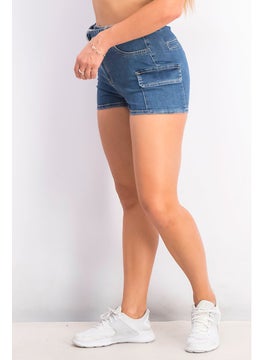 Jennyfer Women Belted Washed Denim Cargo Shorts, Blue  - Image 4