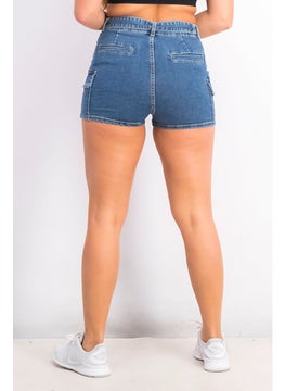 Jennyfer Women Belted Washed Denim Cargo Shorts, Blue  - Image 3