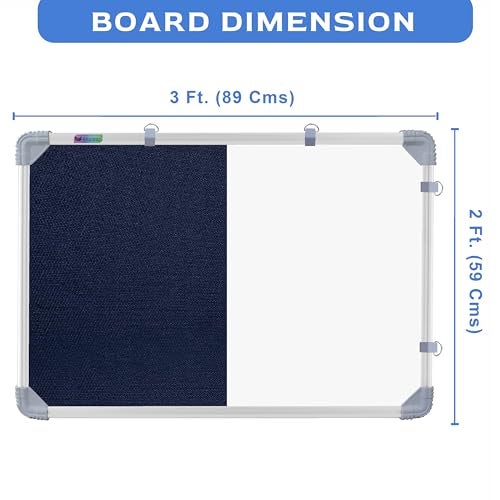 Eduway Combination Board 2X3 Feet (Non-Magnetic White Board with Blue Pin-up Notice Board) with Push Pins for Home, Office & School, Heavy-Duty Aluminium Frame (White, Blue) (89x59 cm) - Image 2