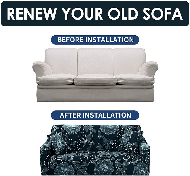 Styleys Stretchable 2 Seater Sofa Cover Universal Fit Elastic Sofa Slipcover for Living Room Double Seater Protective Couch Case 2 Seater 140180 cms Grey White ShadedBlack Flower SLMH32 - Image 4
