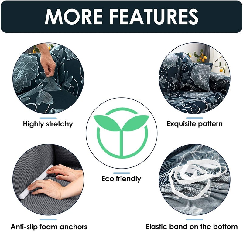 Styleys Stretchable 2 Seater Sofa Cover Universal Fit Elastic Sofa Slipcover for Living Room Double Seater Protective Couch Case 2 Seater 140180 cms Grey White ShadedBlack Flower SLMH32 - Image 5