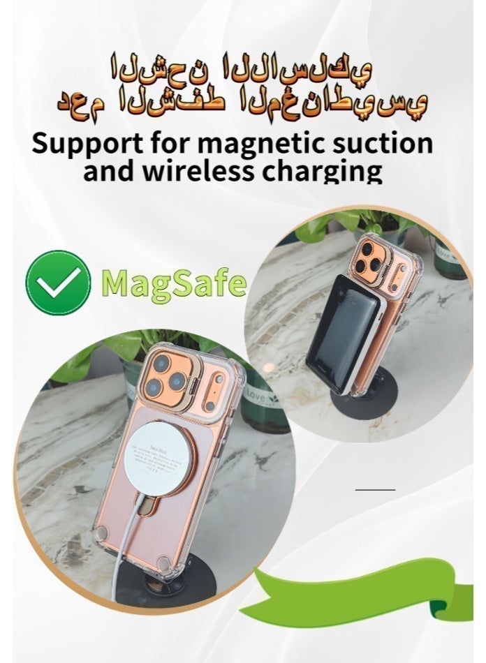 غطاء iPhone 17 Pro شفاف مقاوم للاصفرار - مواصفات عسكرية - متوافق مع MagSafe - مع حامل معدني وأنيق للمكالمات المرئية المكتبية (نحاسي) - Image 5