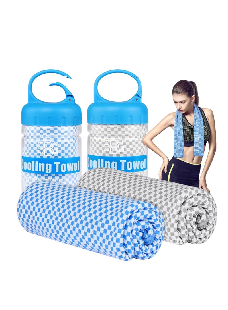 SOLARAE Cooling Towel Set - 2 Pack Instant Cooling Towels for Neck and Face, Soft Breathable Ice Towels for Yoga, Sports, Gym, Camping & More Activities (Blue & Grey, 40"x12") - Image 1