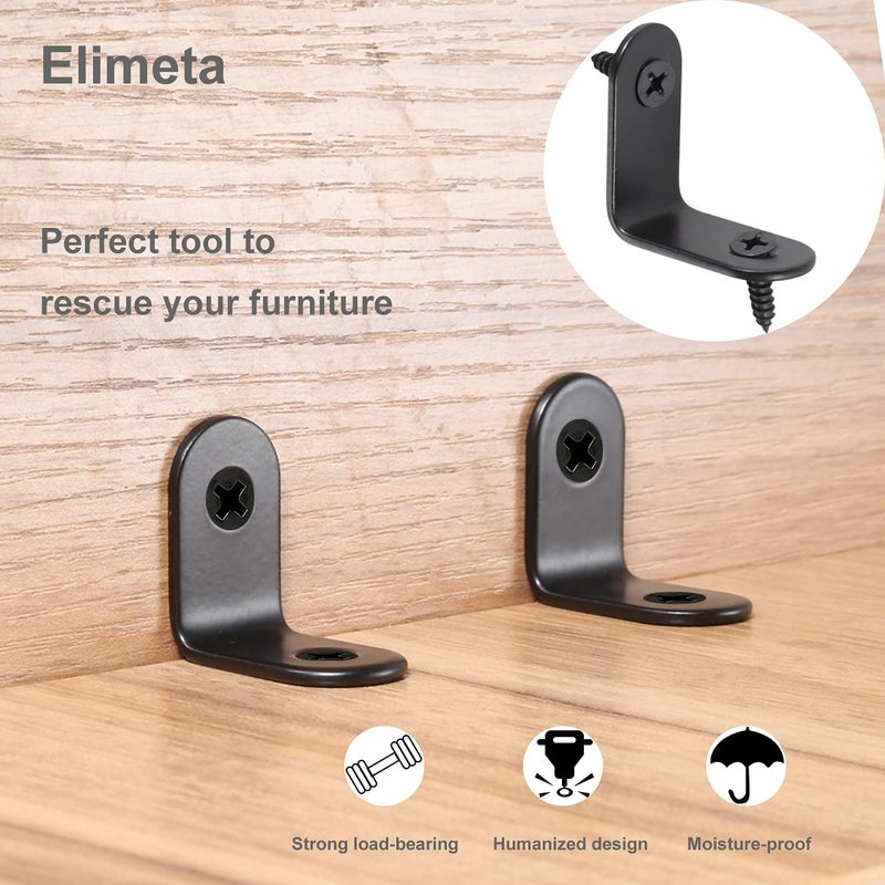 Elimeta L Bracket Corner Brace Joint Right Angle 90 Degree Fastener Wood Support For Shelves Braces Mounting Brackets With Screws For Furniture Chairs Wooden Hardware Brackets 16Pcs Elimeta (Black 1Inch) - Image 5