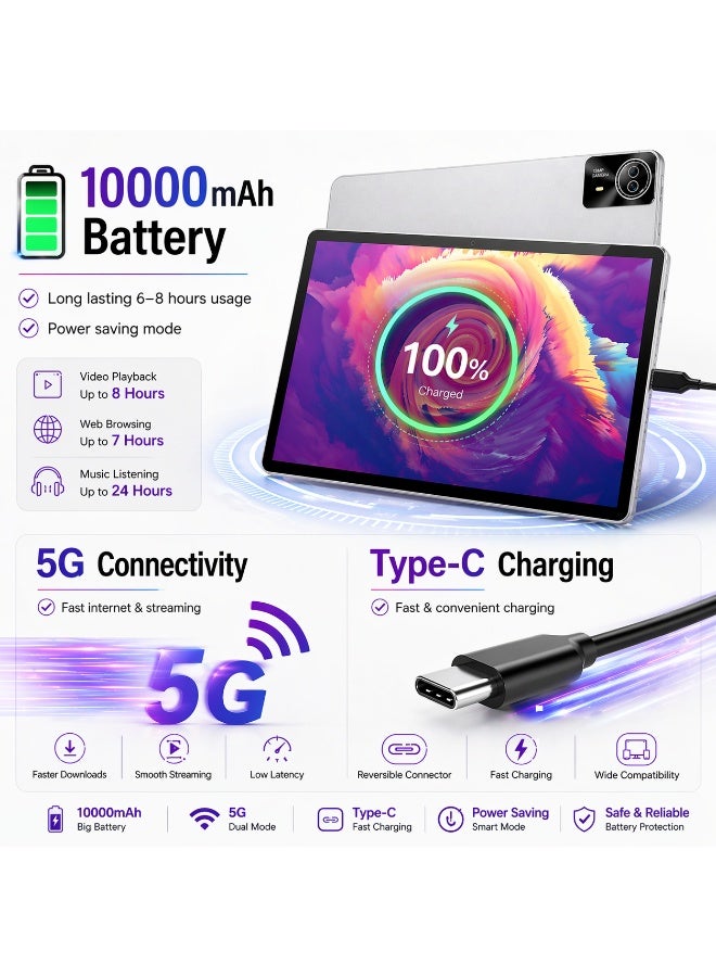 سي آيديا جهاز C idea P200 لوحي ذكي 14 بوصة، 16 جيجابايت RAM + 512 جيجابايت تخزين، أندرويد 14، 10000 مللي أمبير، واي فاي 5G، كاميرا 13 ميجابكسل + 5 ميجابكسل، لوحة مفاتيح وفأرة - فضي - Image 5