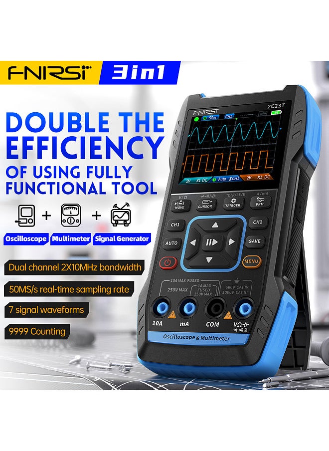 FNIRSI 3in1 Oscilloscope Multimeter Signal Generator Machine 2.8inch IPS Display Oscope Meter Handheld Oscilloscope 10Mhz Bandwidth 50MSa/s Sampling Rate Dual Channel Oscillometer  - Image 4