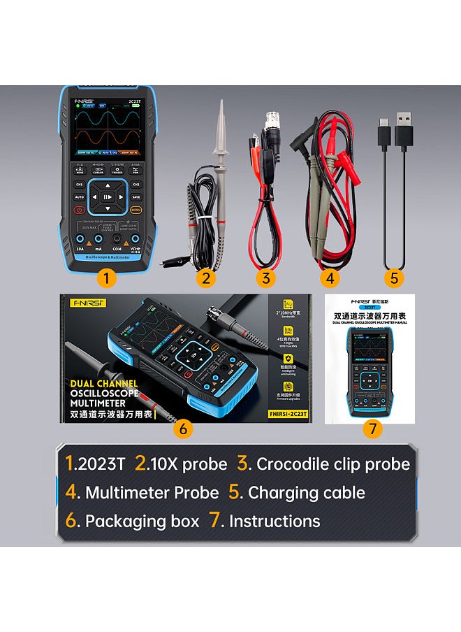 FNIRSI 3in1 Oscilloscope Multimeter Signal Generator Machine 2.8inch IPS Display Oscope Meter Handheld Oscilloscope 10Mhz Bandwidth 50MSa/s Sampling Rate Dual Channel Oscillometer  - Image 2