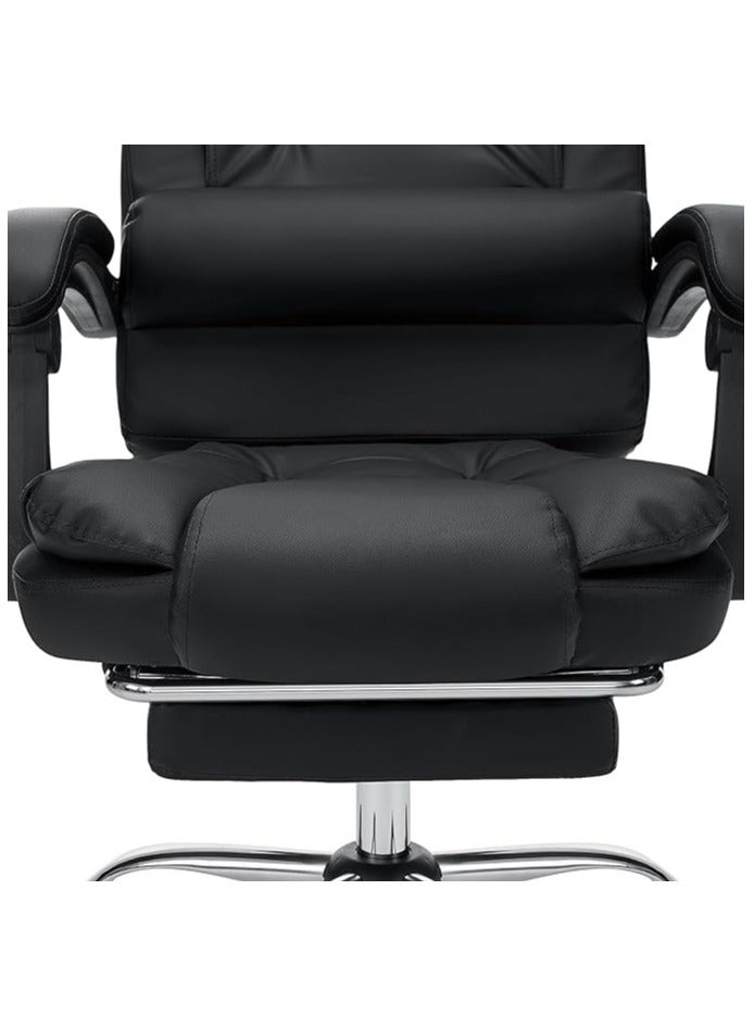 Executive Reclining Office Chair with Footrest – High Back Black Leather Computer Desk Chair with Adjustable Armrests for Home & Office Use
