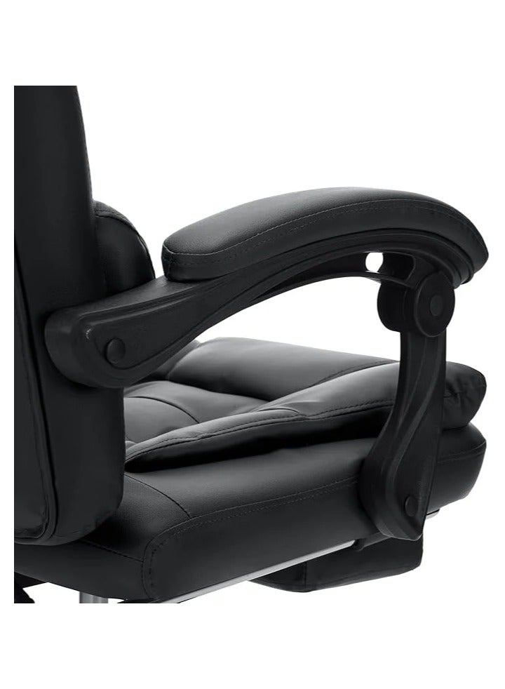 Executive Reclining Office Chair with Footrest – High Back Black Leather Computer Desk Chair with Adjustable Armrests for Home & Office Use