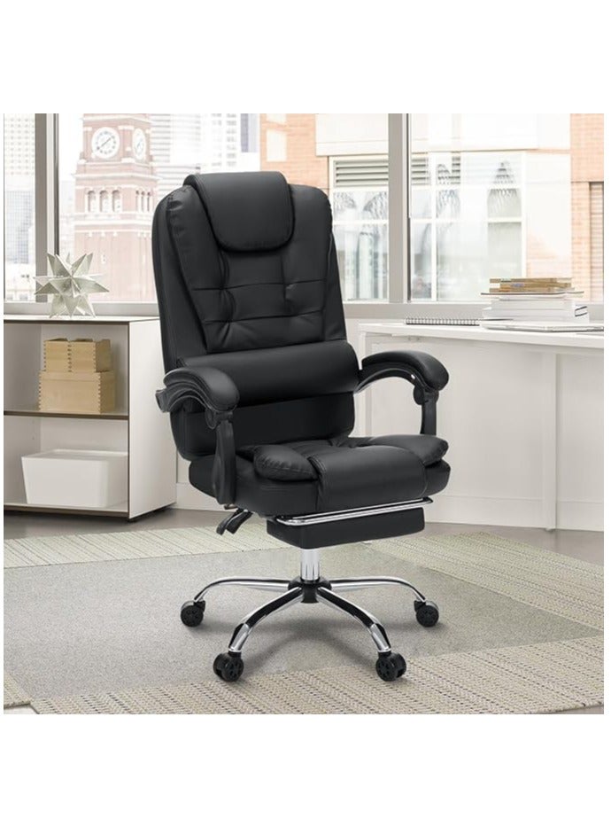 Executive Reclining Office Chair with Footrest – High Back Black Leather Computer Desk Chair with Adjustable Armrests for Home & Office Use