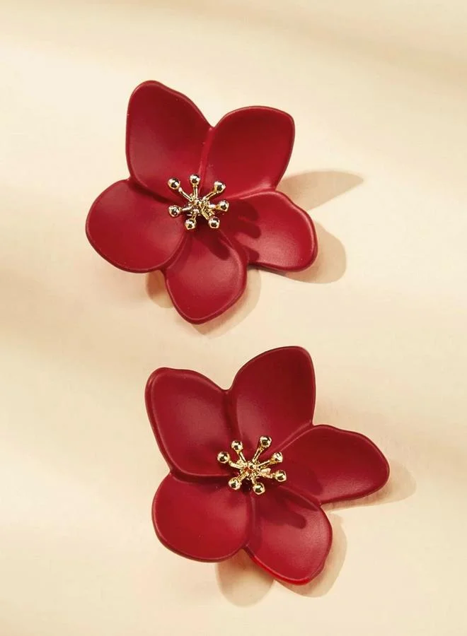 Take Two Red Flower Stud Earrings