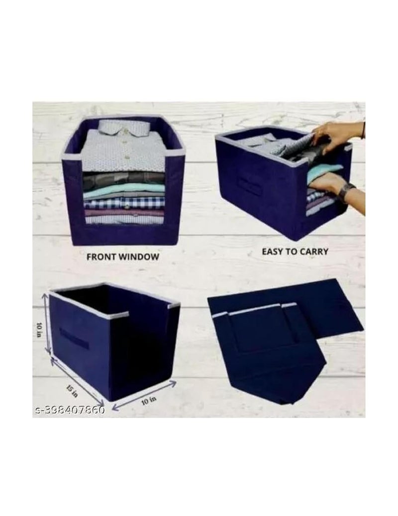 Sublojy NonWoven Shirt StackerClothes OrganizerSolid Color Foldable Non Woven MaterialCloset Wardrobe Organizer Blue Colour pack of 2  - Image 2