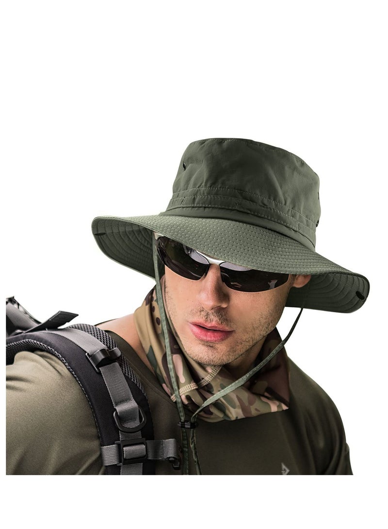 واي آند دي Fishing hat Wide Brim Sun Protection Hat with Breathable Safari and Fisherman Hiking Hats Boonie for Man (Dark Green) - Image 1
