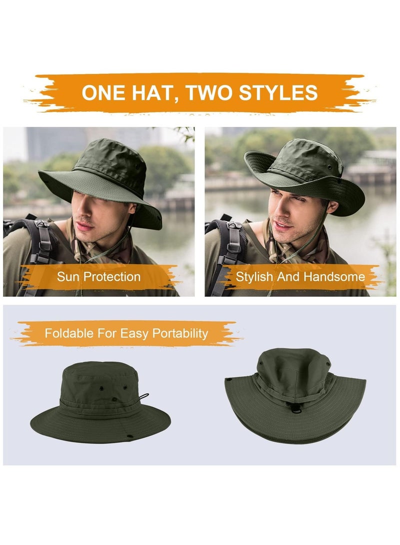 واي آند دي Fishing hat Wide Brim Sun Protection Hat with Breathable Safari and Fisherman Hiking Hats Boonie for Man (Dark Green) - Image 3