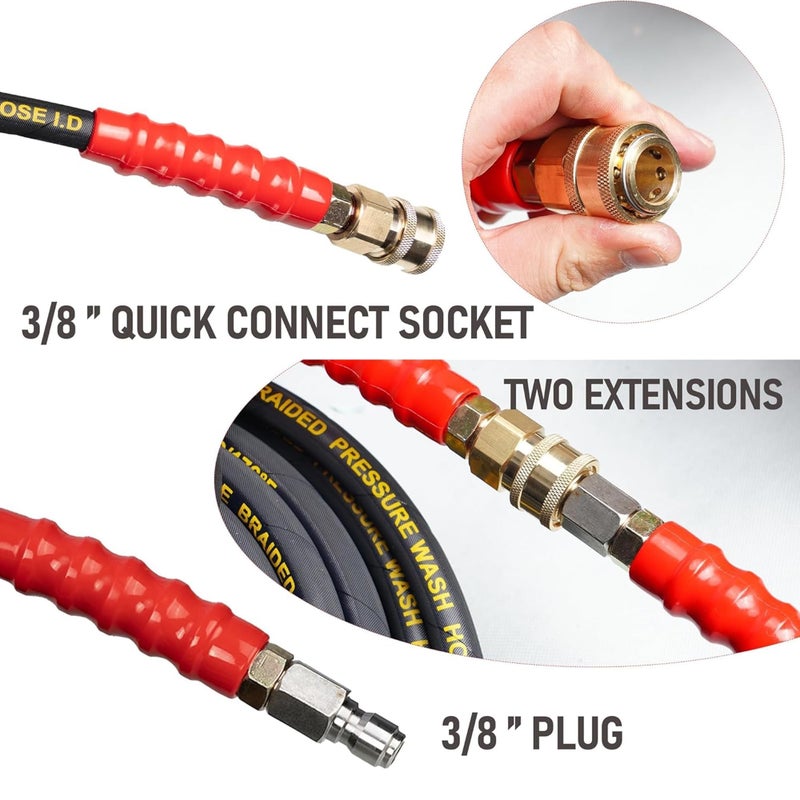 LIULO TOOL 50 FT Pressure Washer Hose with 3/8" Quick Connect, 4000 PSI Kink Resistant High Tensile Wire Power Washer Hose - Image 2