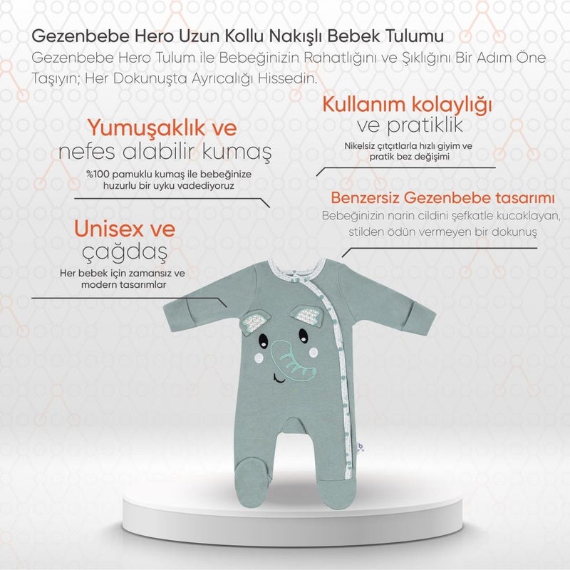 Gezenbebe Hero Long Sleeve Embroidered Baby Romper Elephant  - Image 2