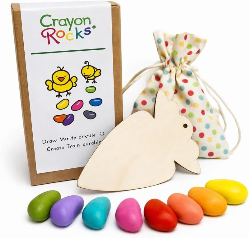 Crayon Rocks 8-Count Premium Easter Gift Set, Non-Toxic Soy Wax Crayons with Wooden Carrot Keepsake, Spring Colors in Decorative Gift Box - Image 1