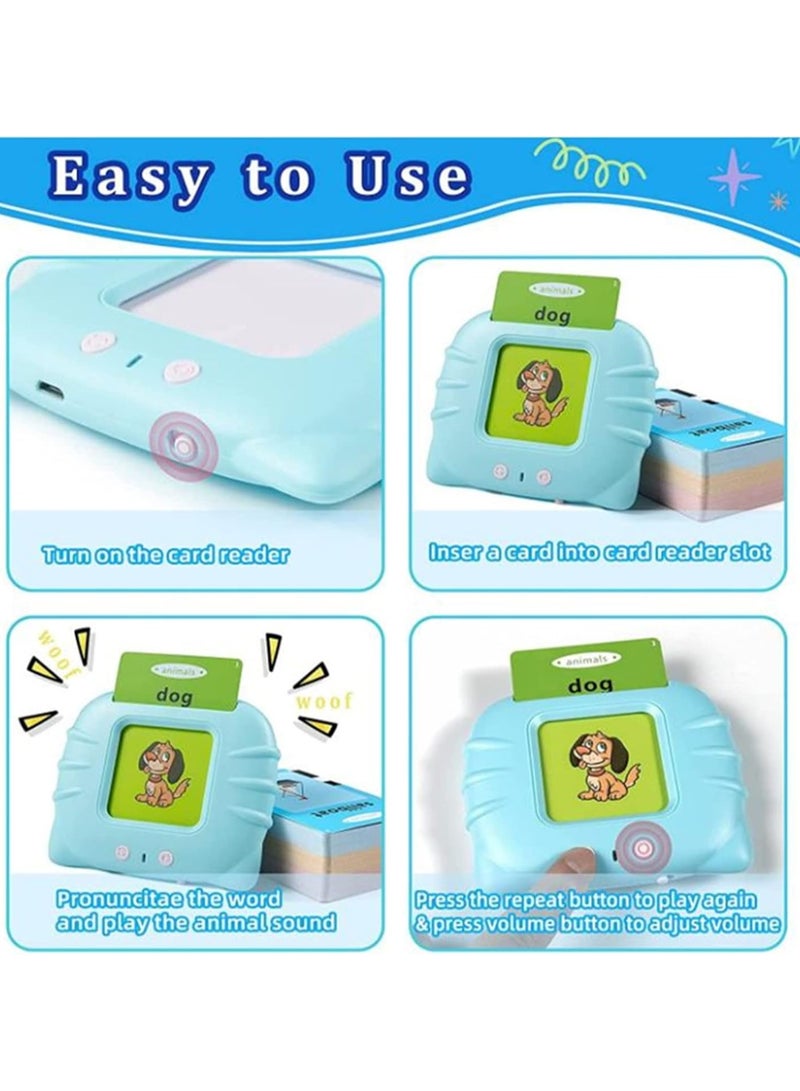 Festive Gallery Talking Flash Cards Learning Toys for Toddlers 1-6 Year Old,British English, 224 Words, Audible Educational Toys, Preschool Learning Resource Electronic Interactive Toy Birthday Gifts for Kids-light blue/cyan - Image 3