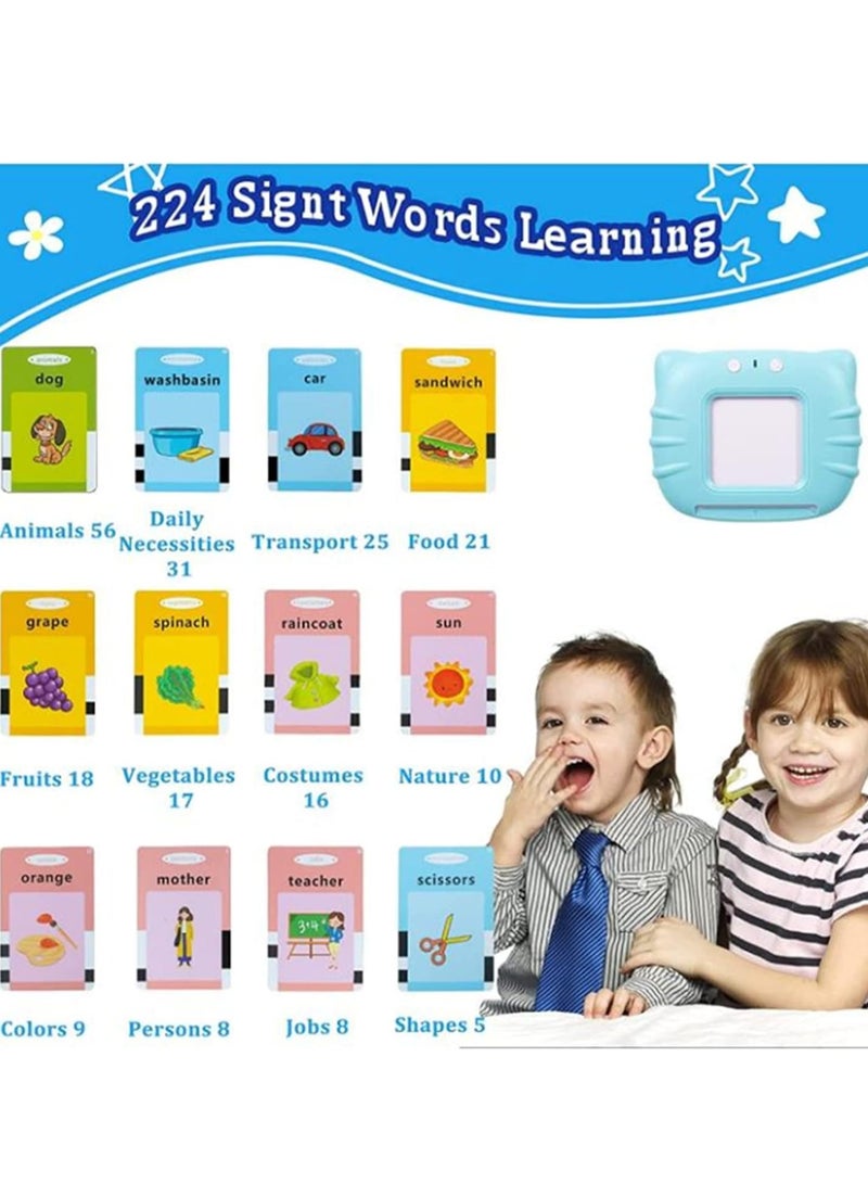 Festive Gallery Talking Flash Cards Learning Toys for Toddlers 1-6 Year Old,British English, 224 Words, Audible Educational Toys, Preschool Learning Resource Electronic Interactive Toy Birthday Gifts for Kids-light blue/cyan - Image 4