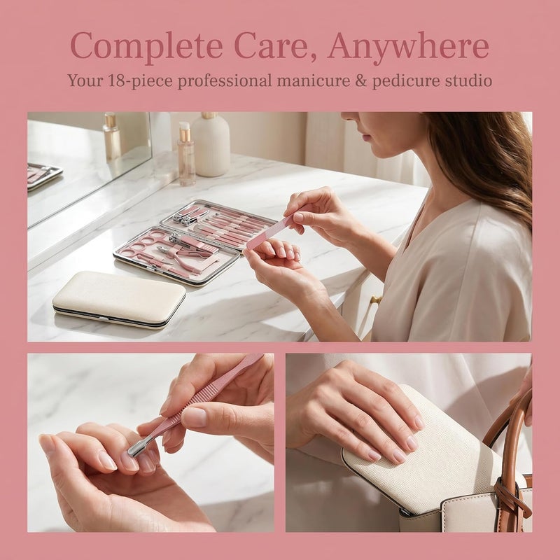 CozyNook Manicure Pedicure Kit, Rose Gold Nail Clippers Set with Travel Case, Professional Stainless Steel Grooming Tools for Men & Women 18PCS - Image 5