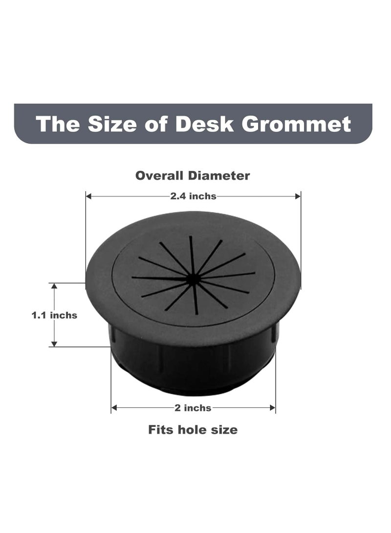 Oasisgalore 2-Pack 2-Inch Flexible Desk Grommet, Cable Hole Cover for Home & Office Tables - Black  - Image 2