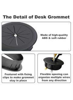 Oasisgalore 2-Pack 2-Inch Flexible Desk Grommet, Cable Hole Cover for Home & Office Tables - Black  - Image 4
