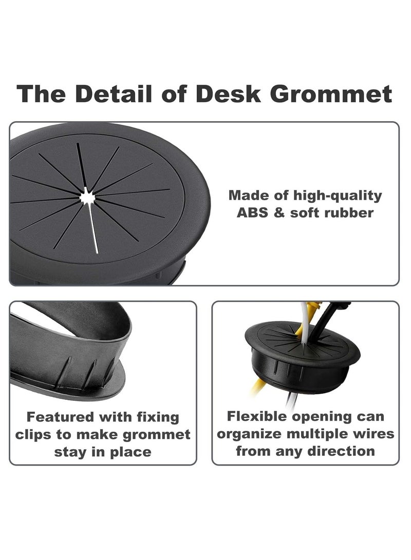 Oasisgalore 2-Pack 2-Inch Flexible Desk Grommet, Cable Hole Cover for Home & Office Tables - Black  - Image 4