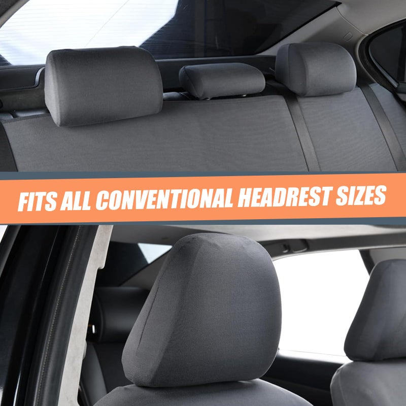Crynod 2 PCS Car Seat Headrest Cover, 9" x 10.6" Knitted Stretch Breathable Fully Surrounded Simple Dust Cover, Reusable Flexible Headrest Protector, Universal for Most Cars (Dark Gray) - Image 2