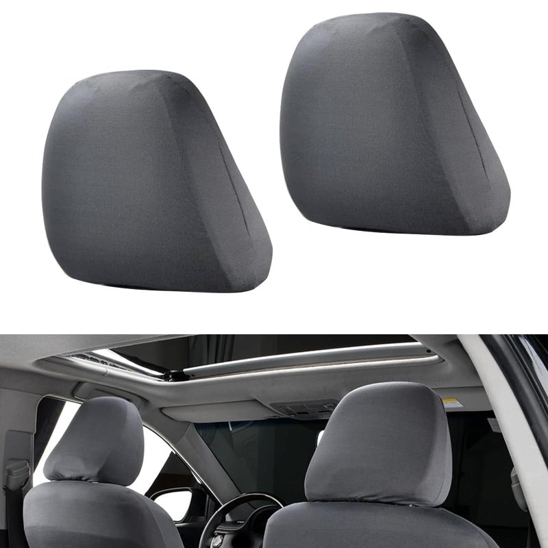 Crynod 2 PCS Car Seat Headrest Cover, 9" x 10.6" Knitted Stretch Breathable Fully Surrounded Simple Dust Cover, Reusable Flexible Headrest Protector, Universal for Most Cars (Dark Gray) - Image 1