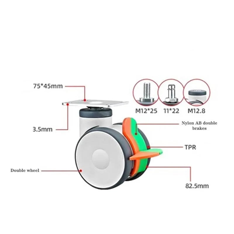 3 بوصة عجلة مزدوجة عالمية من مادة TPR مع قضيب برغي وفتحة علوية وقاعدة مسطحة وصامتة C 1 - Image 4