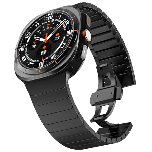 WINGLE Metal Band for Galaxy Watch Ultra Bands 47mm 2025/2024 Men 24mm Wide Rugged Stainless Steel Bracelet Classy Casual Business Samsung Galaxy Watch Ultra Band with Butterfly Folding Clasp, Black - Image 1