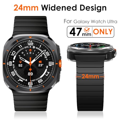 WINGLE Metal Band for Galaxy Watch Ultra Bands 47mm 2025/2024 Men 24mm Wide Rugged Stainless Steel Bracelet Classy Casual Business Samsung Galaxy Watch Ultra Band with Butterfly Folding Clasp, Black - Image 2