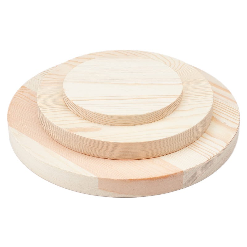 OLYCRAFT 3Pcs Round Wooden Plaque Unfinished Pine Wood Circle Plaque Thick Wood Base Blank Wooden Discs for Crafts Engraving Carving Painting - 3 Styles