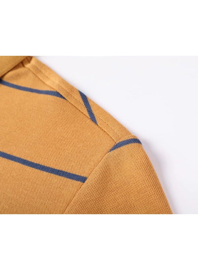 Womleys Mens Casual Cotton Striped Slim Fit Long Sleeve Collared T Shirt Polo Shirts, Yellow, L - Image 5