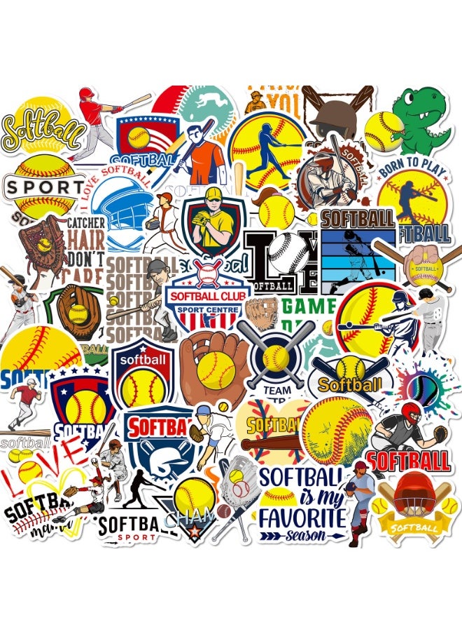 NIBEMINENT 50 Pcs Softball Deco Kit Waterproof Stickers, High Definition Printing Bright Colors, Suitable for Laptop Skateboard Luggage Water Bottle Guitar DIY  - Image 2