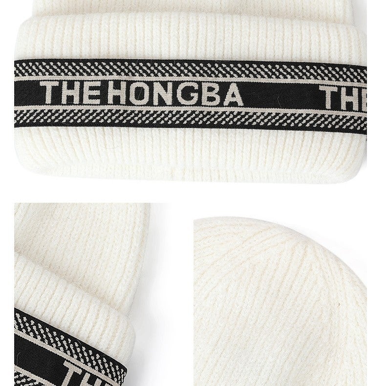 High Quality Winter Rhinestone Letter Wool Knitted Hat Big Head Circumference Warm Ear Protection Cold Cap Joker Bag Head Cap - Image 5