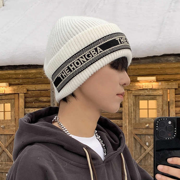 High Quality Winter Rhinestone Letter Wool Knitted Hat Big Head Circumference Warm Ear Protection Cold Cap Joker Bag Head Cap - Image 3