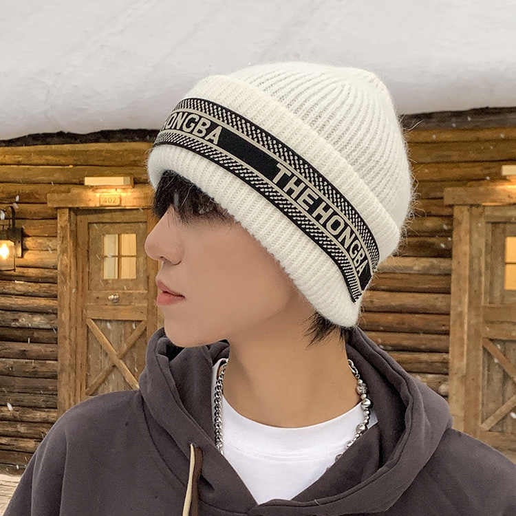 High Quality Winter Rhinestone Letter Wool Knitted Hat Big Head Circumference Warm Ear Protection Cold Cap Joker Bag Head Cap - Image 2