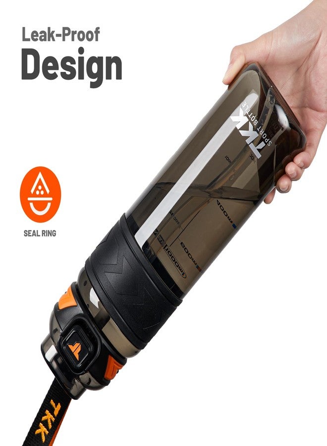 تي ك ك زجاجات مياه رياضية من TKK مع شفاطة قابلة للإزالة، سعة 34 أونصة، غطاء قلاب مانع للتسرب، مصنوعة من مادة تريتان خالية من مادة BPA، مزودة بحزام، مثالية للمدرسة، واللياقة البدنية، والنادي الرياضي، والأنشطة الخارجية، لون أسود - Image 5