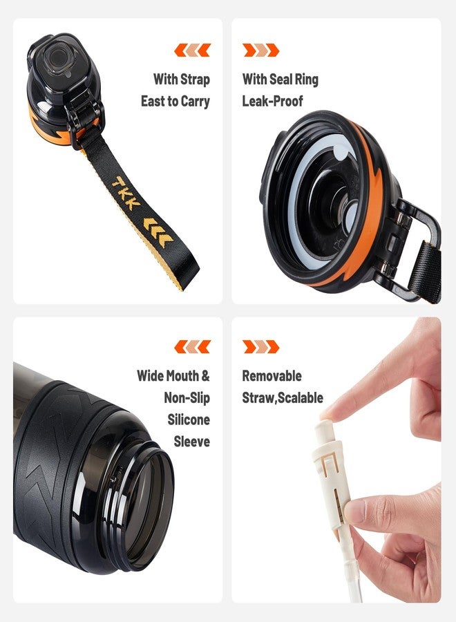 تي ك ك زجاجات مياه رياضية من TKK مع شفاطة قابلة للإزالة، سعة 34 أونصة، غطاء قلاب مانع للتسرب، مصنوعة من مادة تريتان خالية من مادة BPA، مزودة بحزام، مثالية للمدرسة، واللياقة البدنية، والنادي الرياضي، والأنشطة الخارجية، لون أسود - Image 4