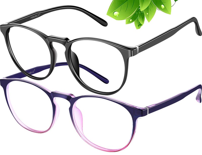 FEIYOLD Blue Light Blocking Glasses WomenMenRetro Round Anti Eyestrain Computer Gaming Glasses2Pack