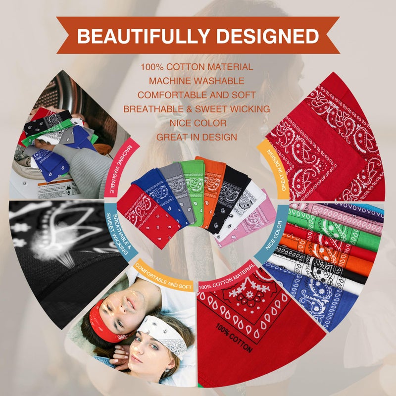 Raylarnia Bandanas for Men, Novelty Bandanas Paisley Cotton Bandanas for Women and Man- Black - Image 4