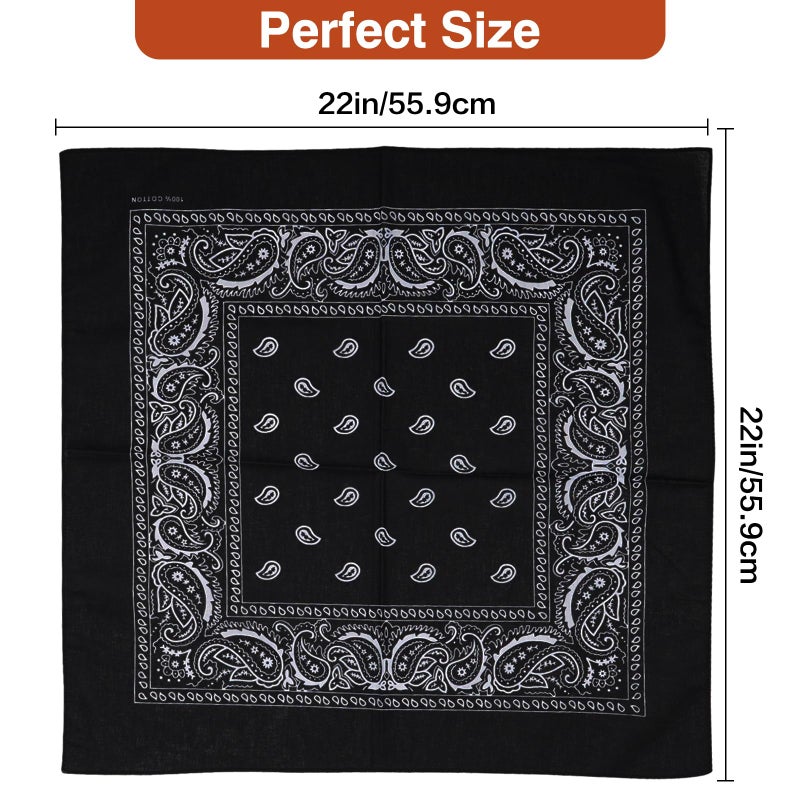 Raylarnia Bandanas for Men, Novelty Bandanas Paisley Cotton Bandanas for Women and Man- Black - Image 3