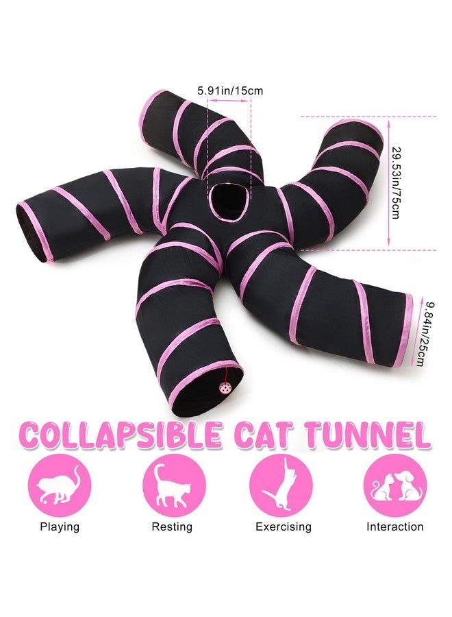 Poen مجموعة نفق قطط Poen مكونة من 21 قطعة للاستخدام الداخلي، أنابيب قابلة للطي بخمسة اتجاهات مع 20 قطعة من ألعاب القطط والقطط الصغيرة، لعبة ريش تفاعلية، فأر، كرات مجعدة، أنبوب للجرو والقطط الصغيرة والأرانب (وردي وأسود) - Image 4