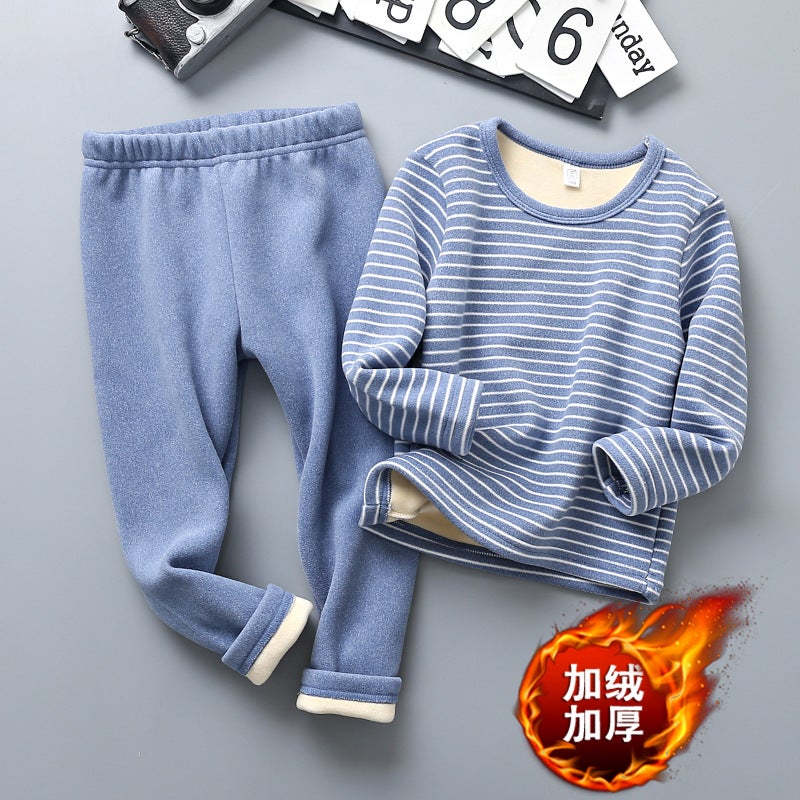 Children'S Thermal Underwear Children'S Clothing Fleece-Lined Thickened Suit Boys' Autumn Clothes Long Pants Girls' Winter Clothes Bottoming Two-Piece Suit Fashion - Image 2