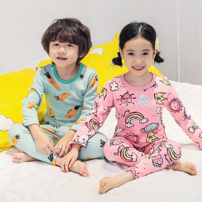Children'S Thermal Underwear Children'S Clothing Fleece-Lined Thickened Suit Boys' Autumn Clothes Long Pants Girls' Winter Clothes Bottoming Two-Piece Suit Fashion - Image 4
